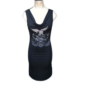 LALA Paris Black & Silver Bodycon Eagle Freedom Sleeveless Mini Dress Size S